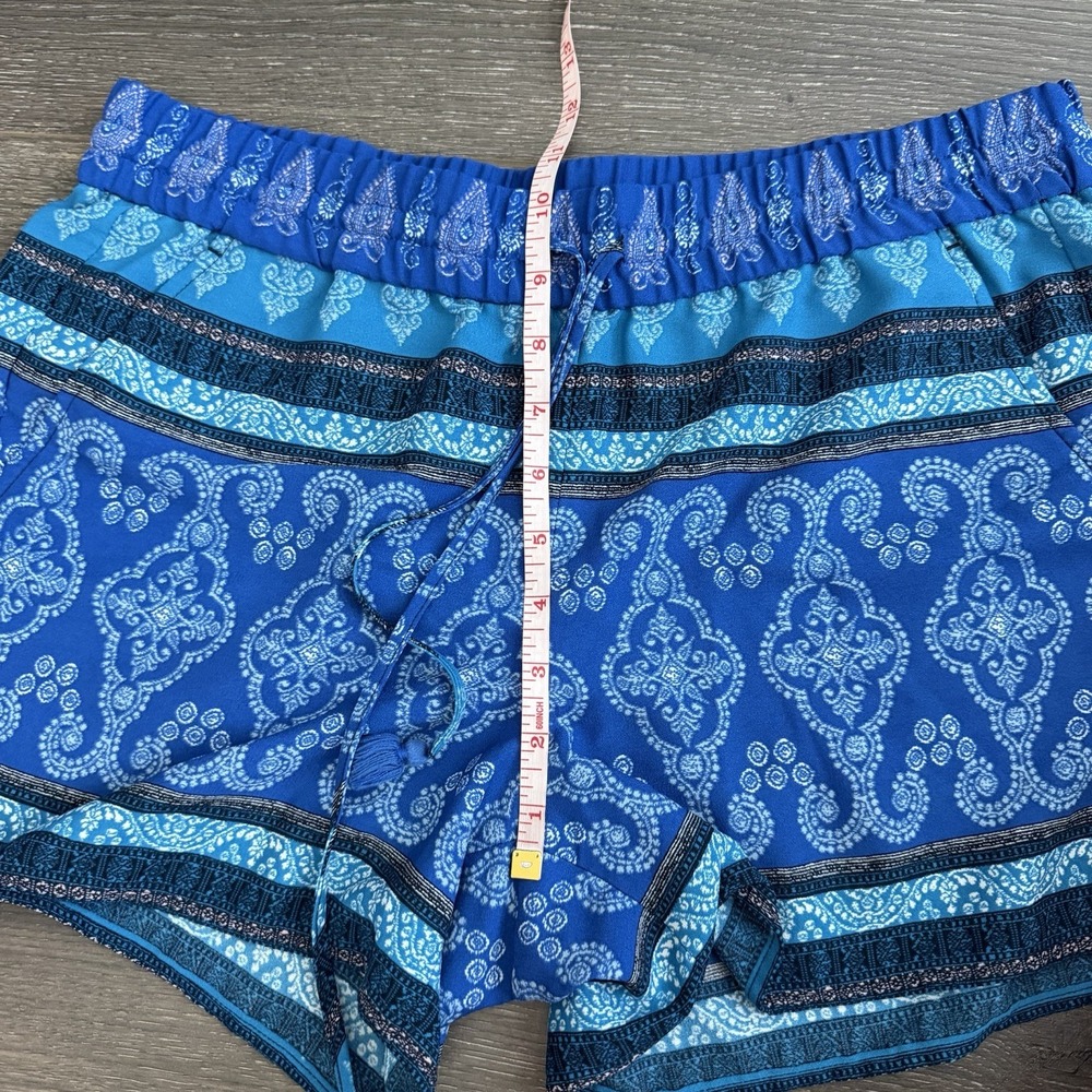Ann Taylor Pattern Bohemian Tasseled Shorts Blue Size Medium Pattern Batik Gypsy - Picture 6 of 9